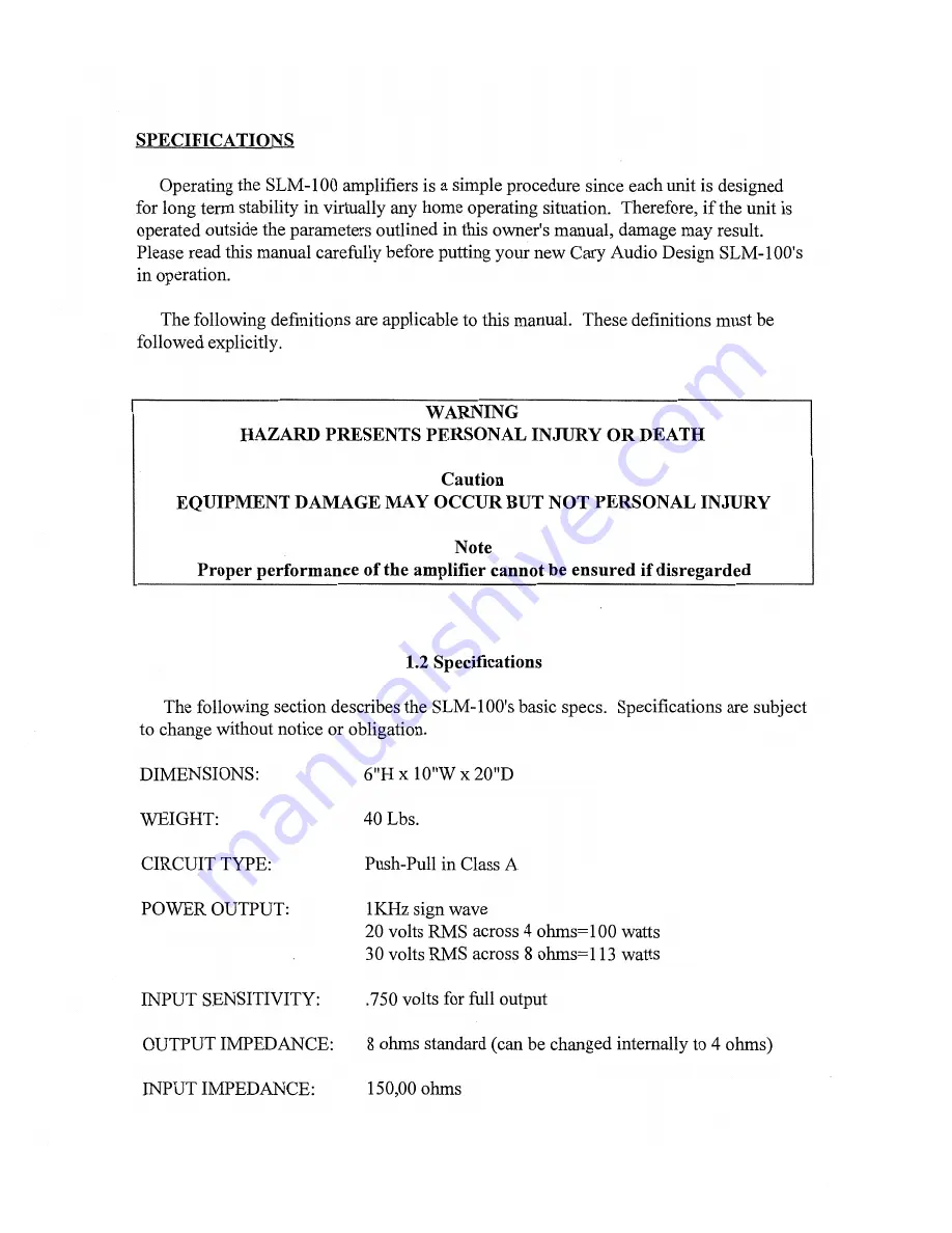 Cary Audio Design SLM-100 MKV Operating Manual Download Page 3