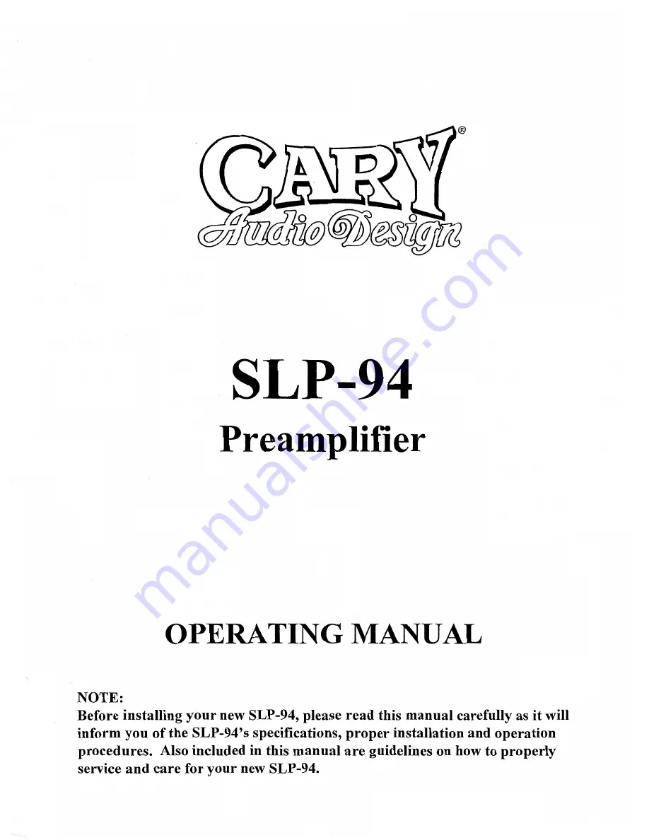 Cary Audio Design SLP-94 Скачать руководство пользователя страница 1