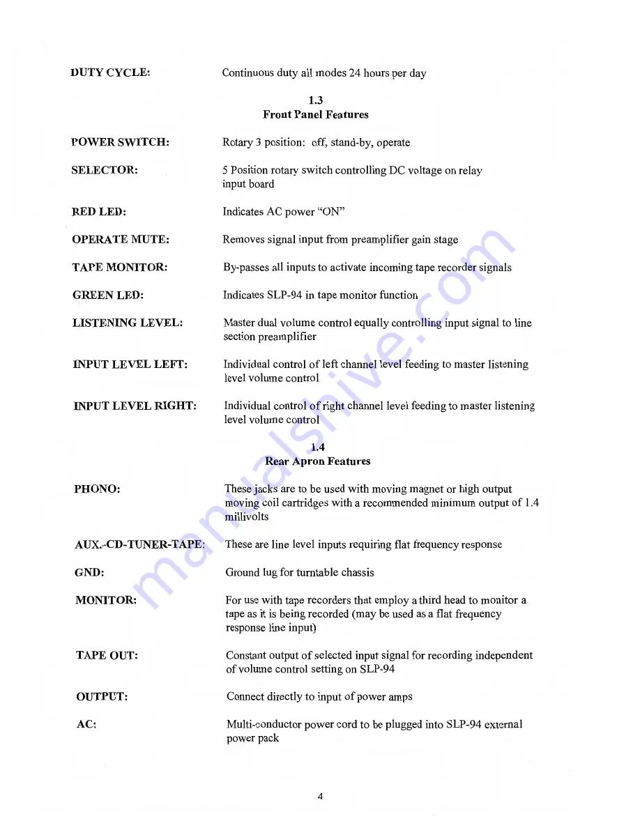 Cary Audio Design SLP-94 Operating Manual Download Page 4