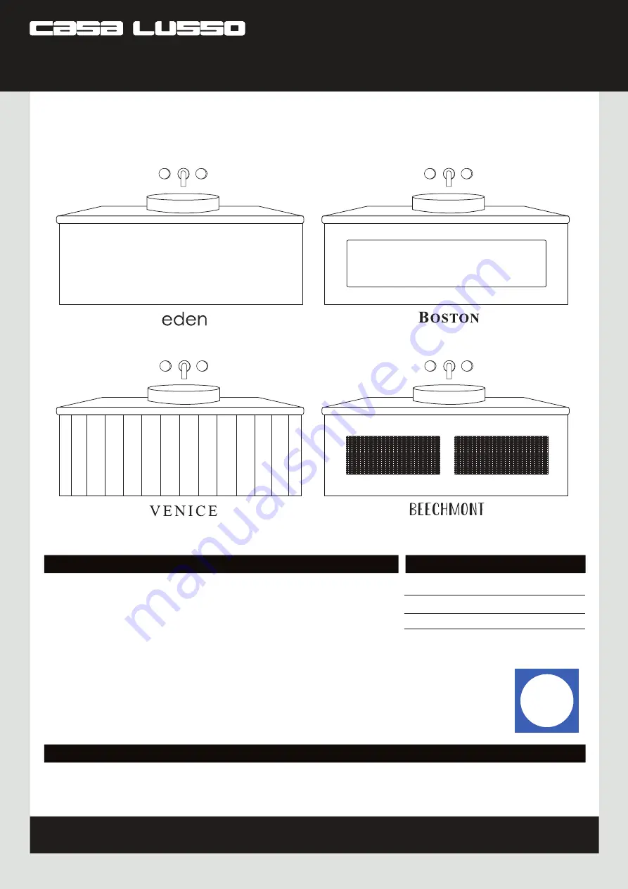 Casa Lusso CAB-1200 Installation Instructions Download Page 1