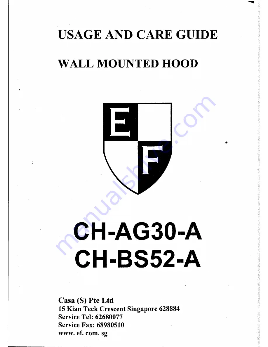 Casa (S) Pte Ltd. CH-AG30-A Use And Care Manual Download Page 1