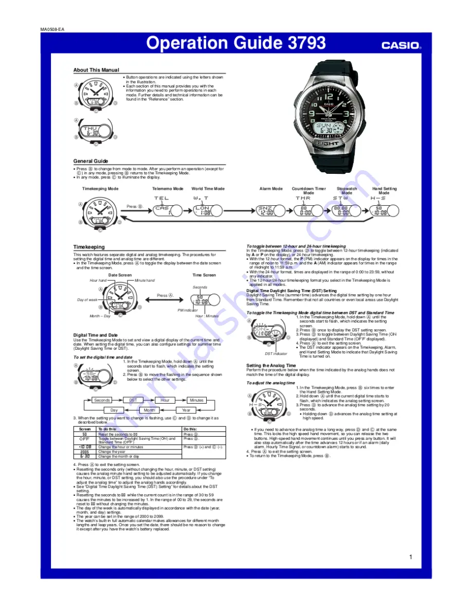 Casio 3793 Operation Manual Download Page 1