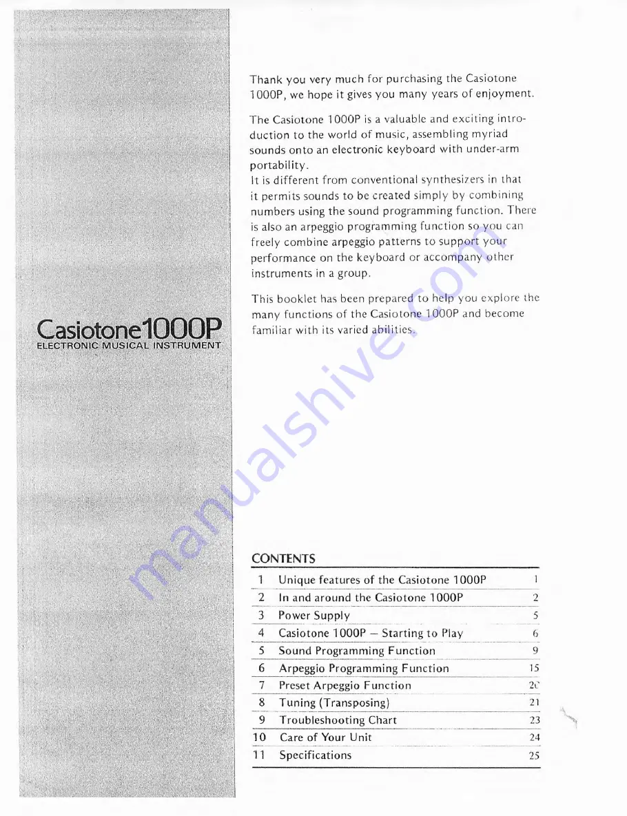 Casio Casiotone 1000P Operation Manual Download Page 2