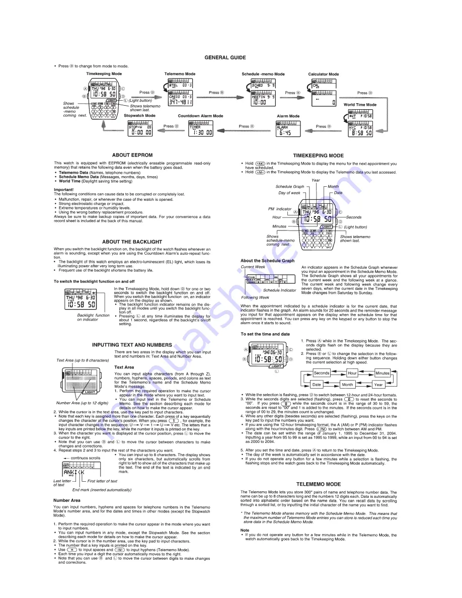 Casio DBC310-1 - DataBank Men's Watch Operation Chart Download Page 1