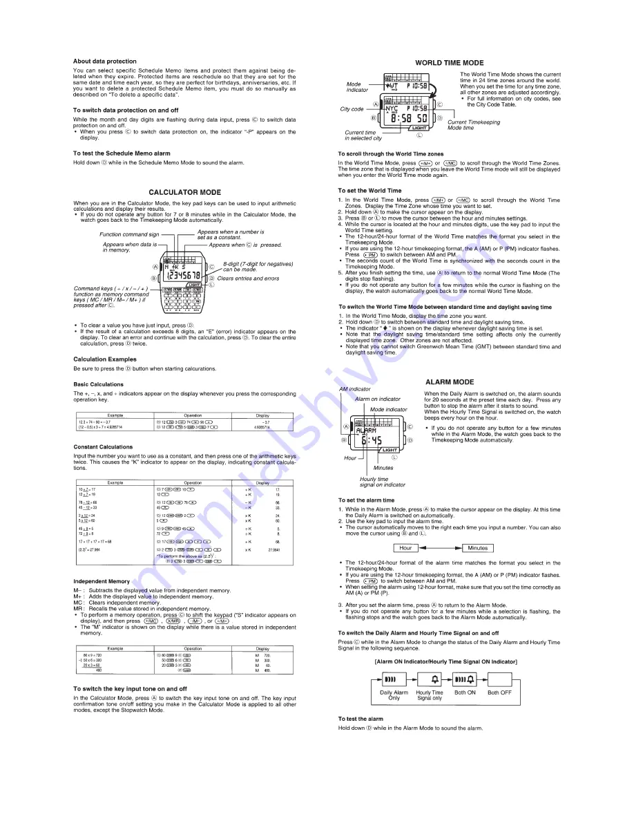 Casio DBC310-1 - DataBank Men's Watch Operation Chart Download Page 3