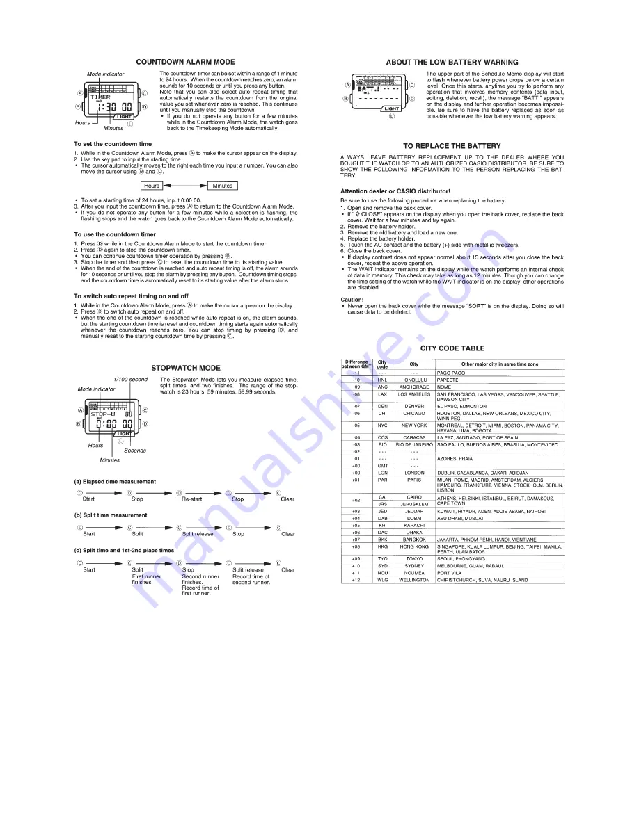 Casio DBC310-1 - DataBank Men's Watch Operation Chart Download Page 4