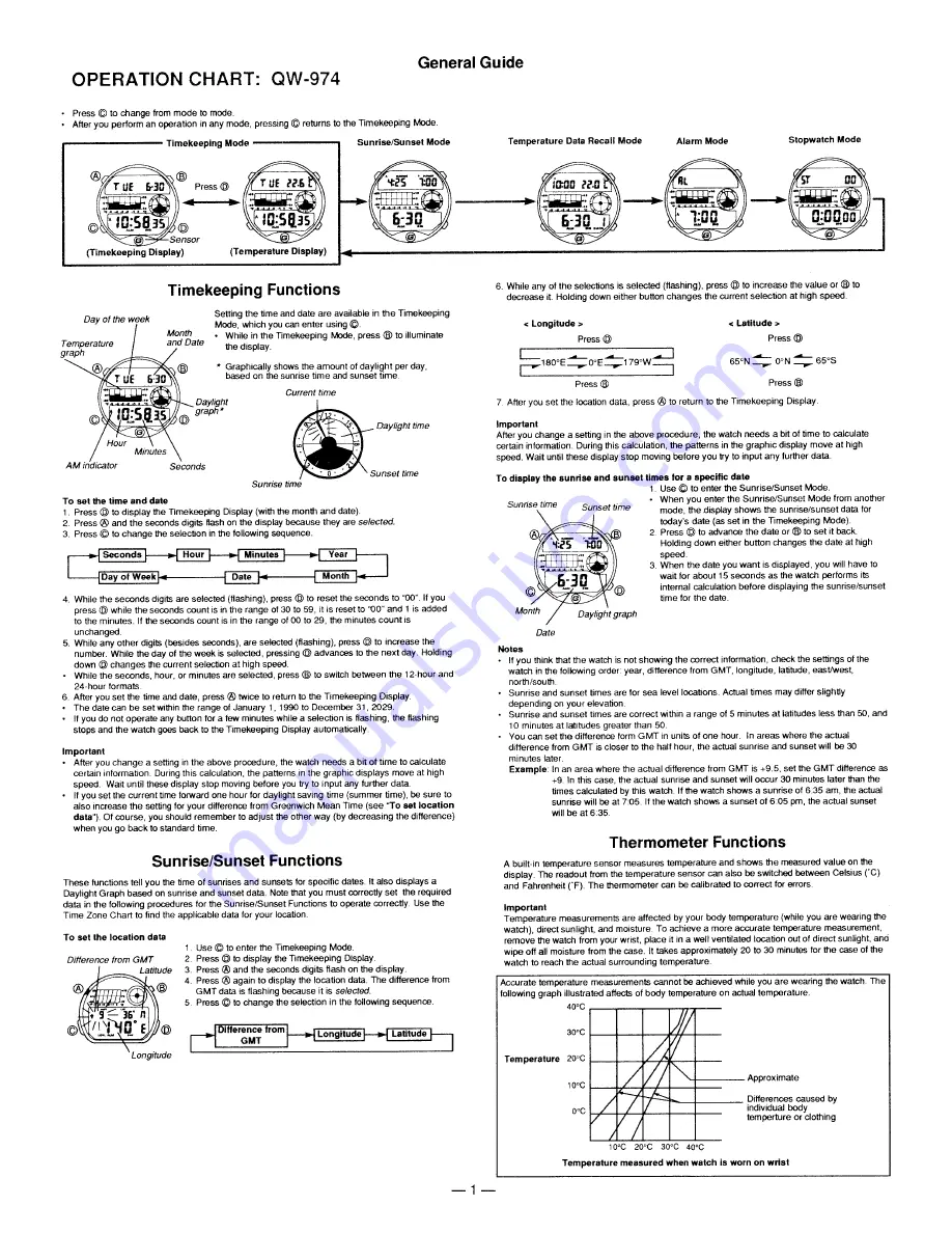 Casio QW-974 General Manual Download Page 1