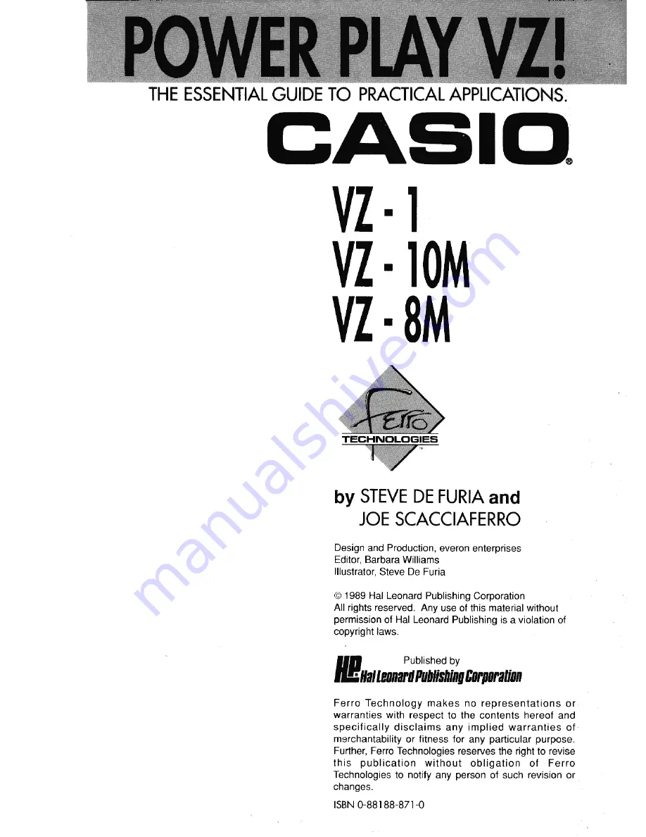 Casio VZ-1 Manual Download Page 3