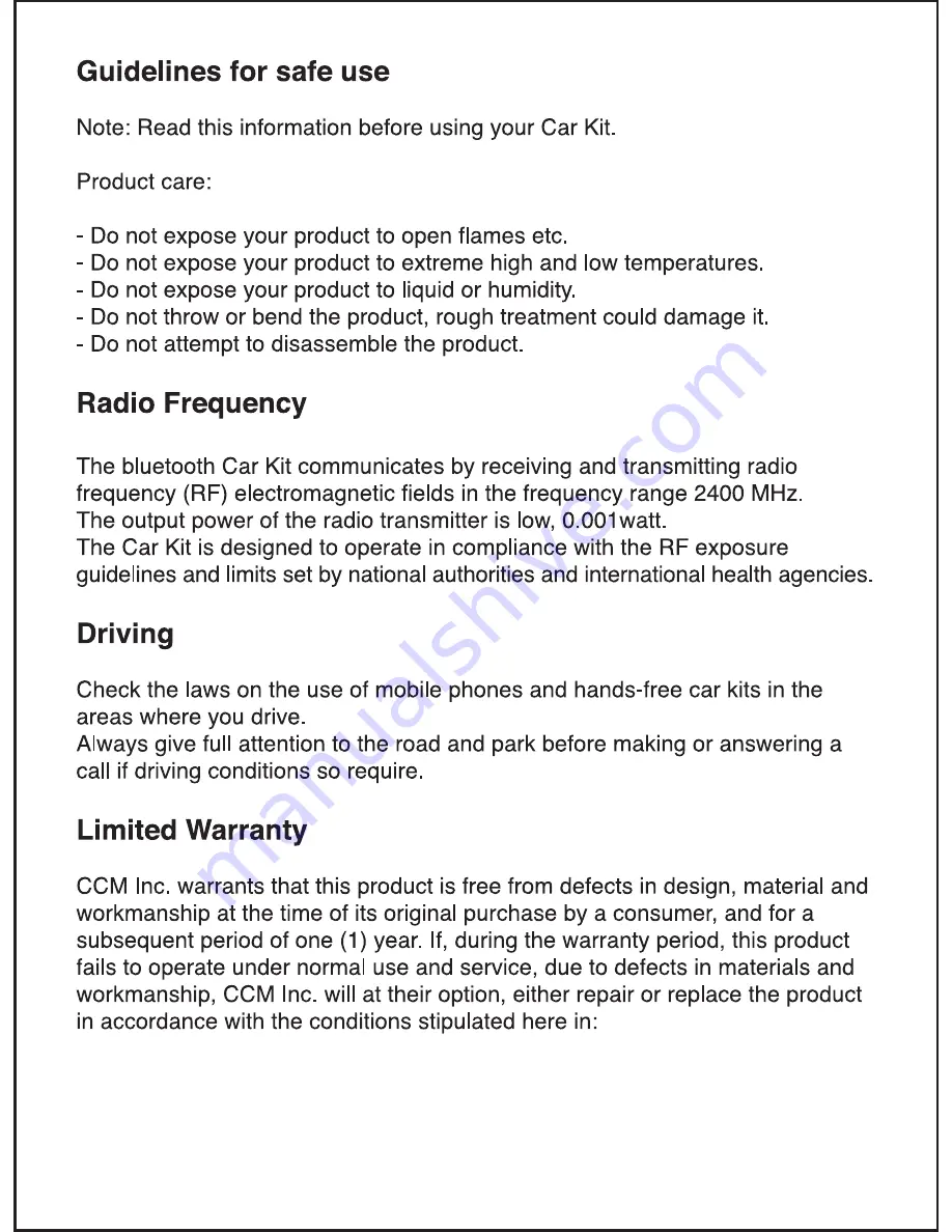 CCM Blue Warrior BT-600 Quick User Manual Download Page 6