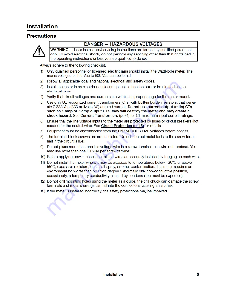 CCS WattNode Plus WNC-3D-240-FT10 Installation And Operation Manual Download Page 9