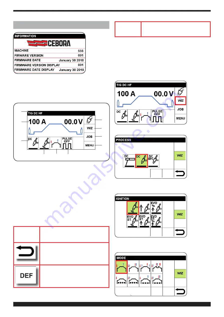 Cebora WIN TIG DC 350 T Instruction Manual Download Page 58