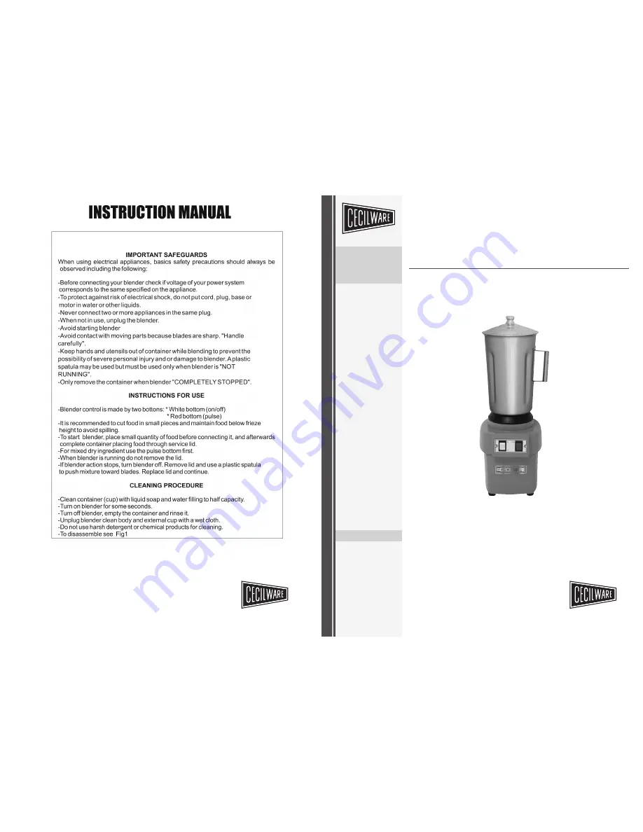 Cecilware B4A-120 Instruction Manual Download Page 1