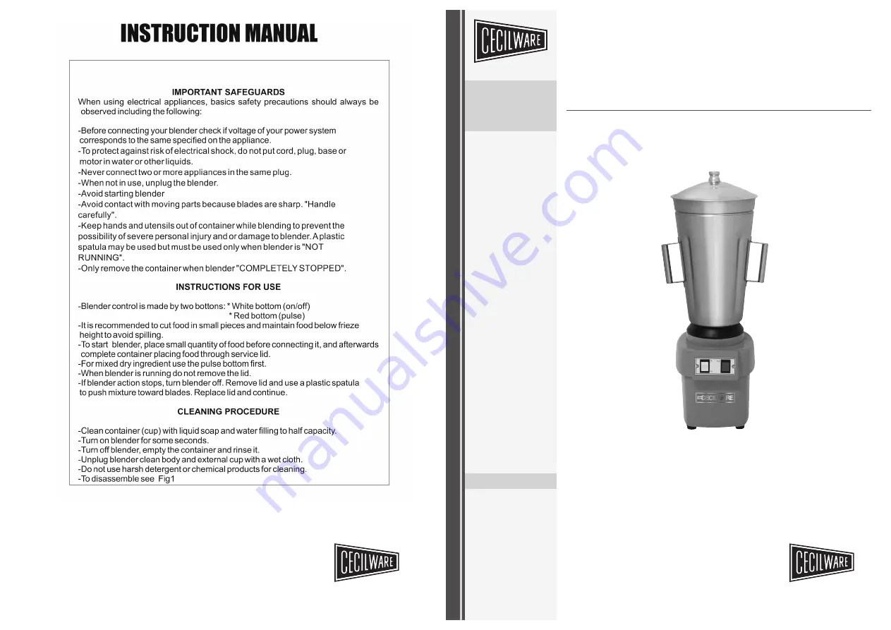 Cecilware B8A-120 Скачать руководство пользователя страница 1