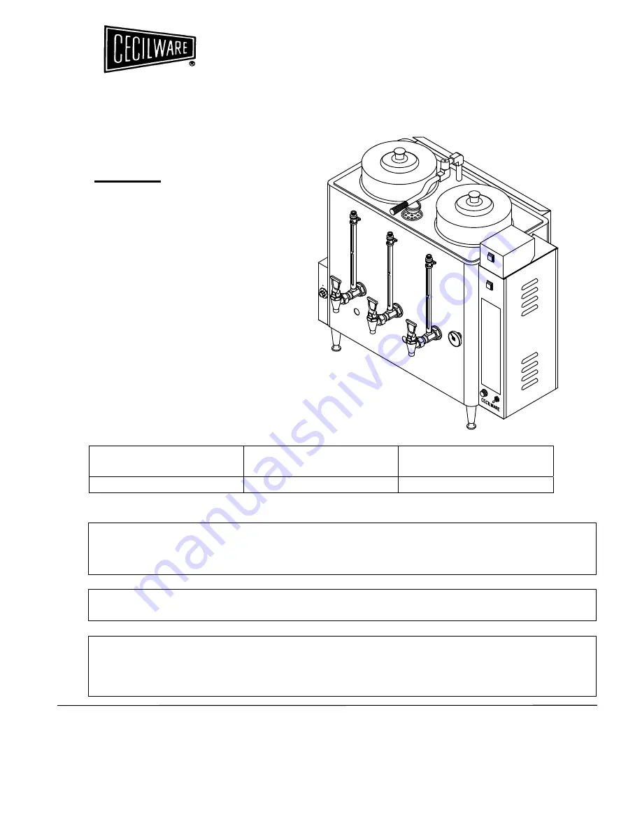 Cecilware FE-100G Operation Manual Download Page 1