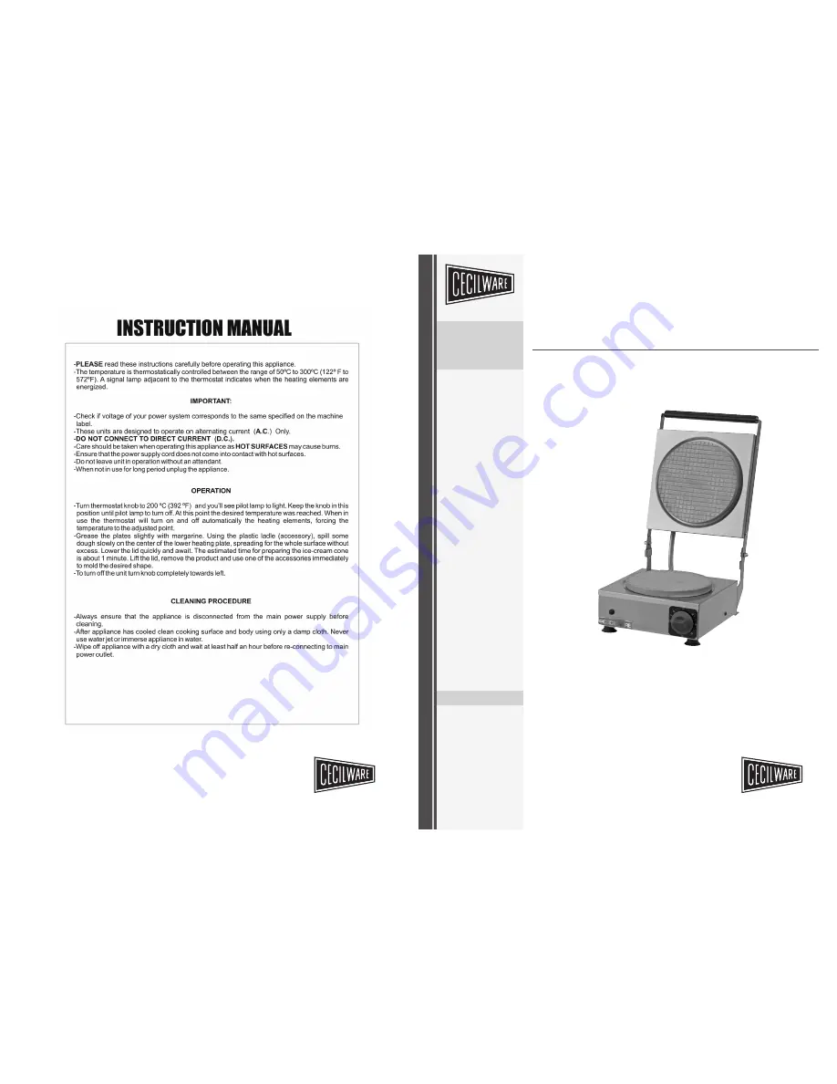 Cecilware ICCM-120 Instruction Manual Download Page 1