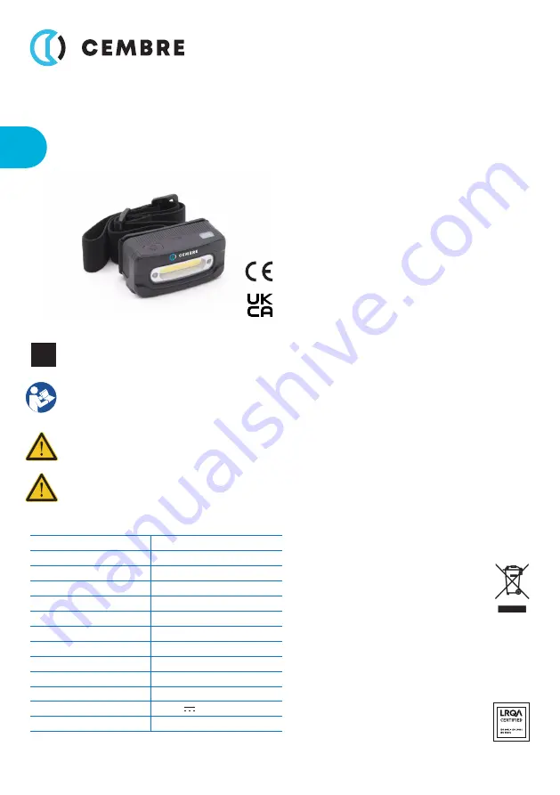 Cembre CBL02-WA Operation And Maintenance Manual Download Page 1