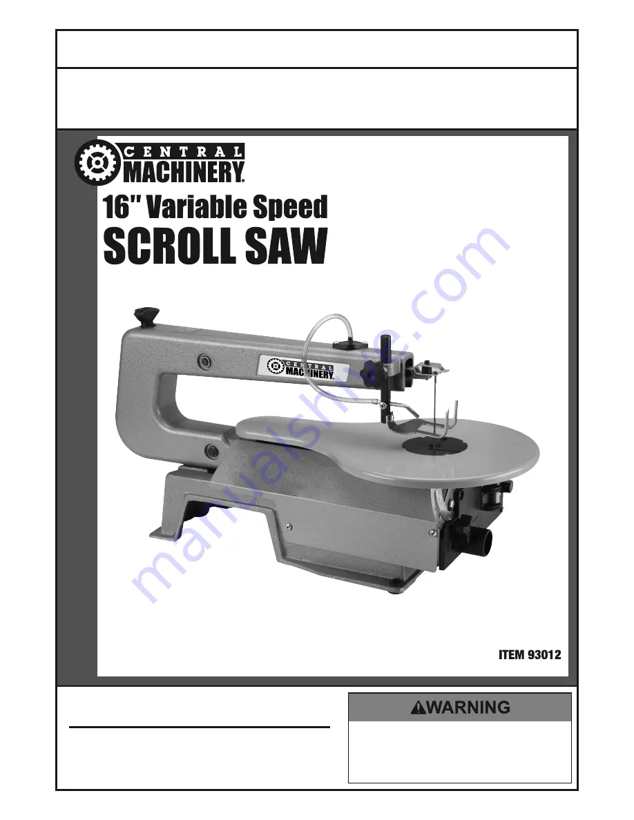 Central Machinery 93012 Owner'S Manual & Safety Instructions Download Page 1