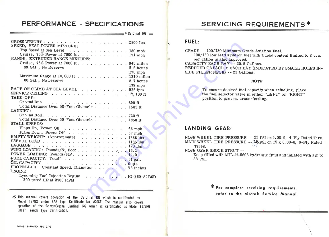 Cessna Cardinal RG 1974 Owner'S Manual Download Page 2