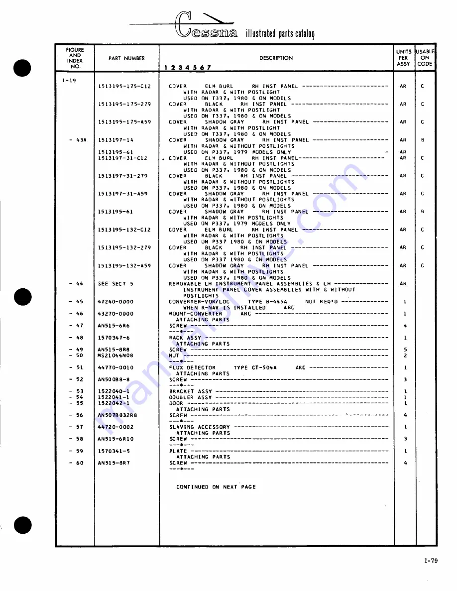 Cessna PRESSURIZED SKYMASTER II P337H Service & Parts Manual Download Page 89