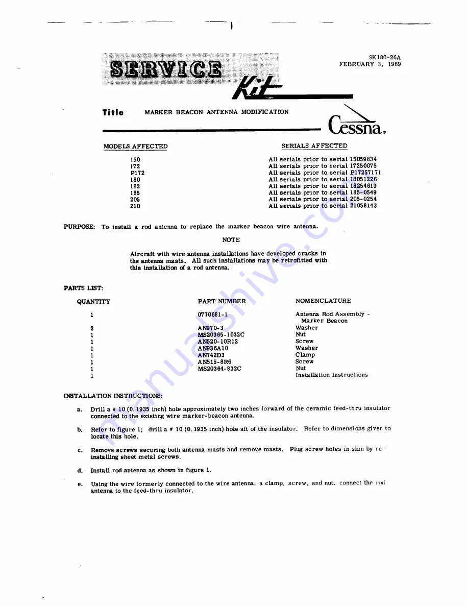 Cessna SK180-26A Quick Start Manual Download Page 1