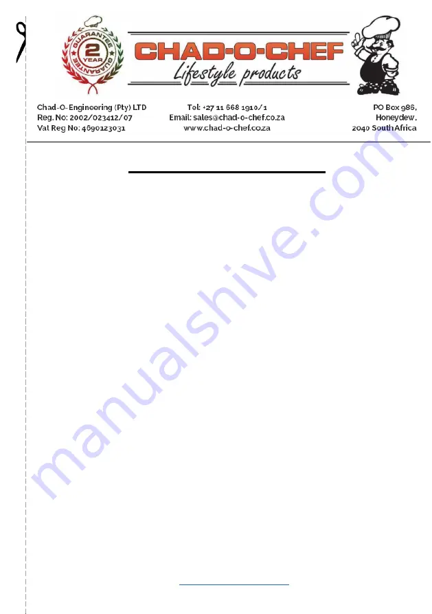 CHAD-O-CHEF VFSL800 Installation & Operating Instruction Manual Download Page 11