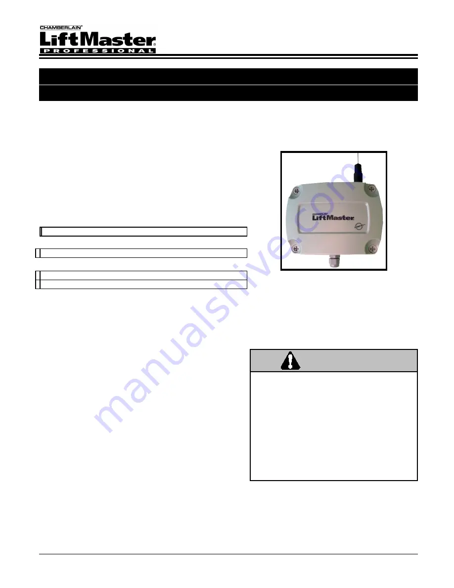 Chamberlain LiftMaster CPT1 Installation And Operation Instructions Manual Download Page 1