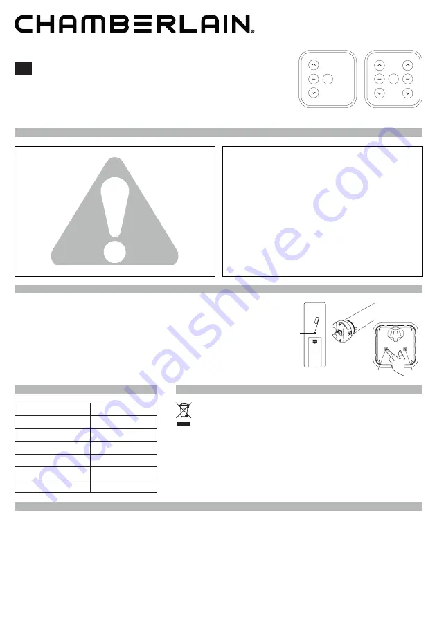 Chamberlain RTXW1 Quick Start Manual Download Page 1