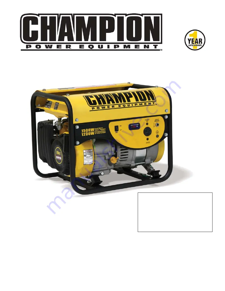 Champion Power Equipment 42431 Owner'S Manual And Operating Instructions Download Page 1