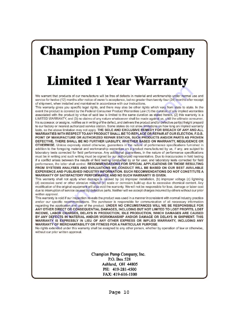 Champion Pump CPSE10 Series Installation Manual Download Page 10