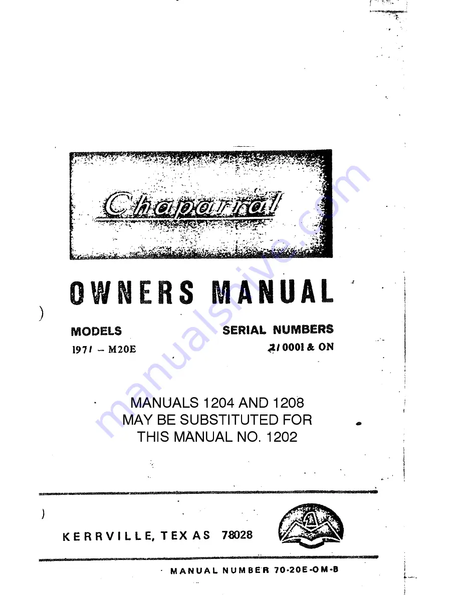 Chaparral Mooney M20E 1971 Owner'S Manual Download Page 1