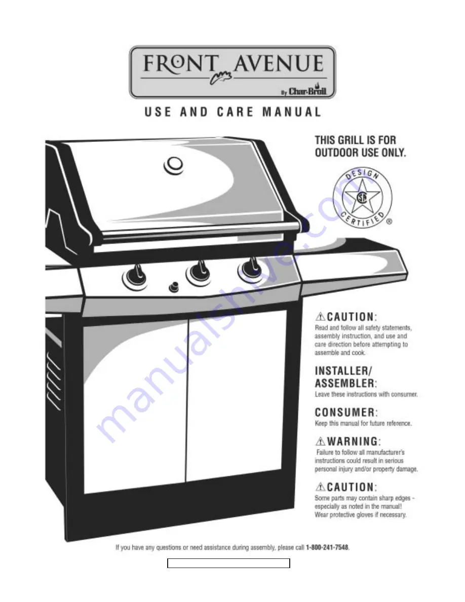 Char-Broil Front Avenue Use And Care Manual Download Page 1