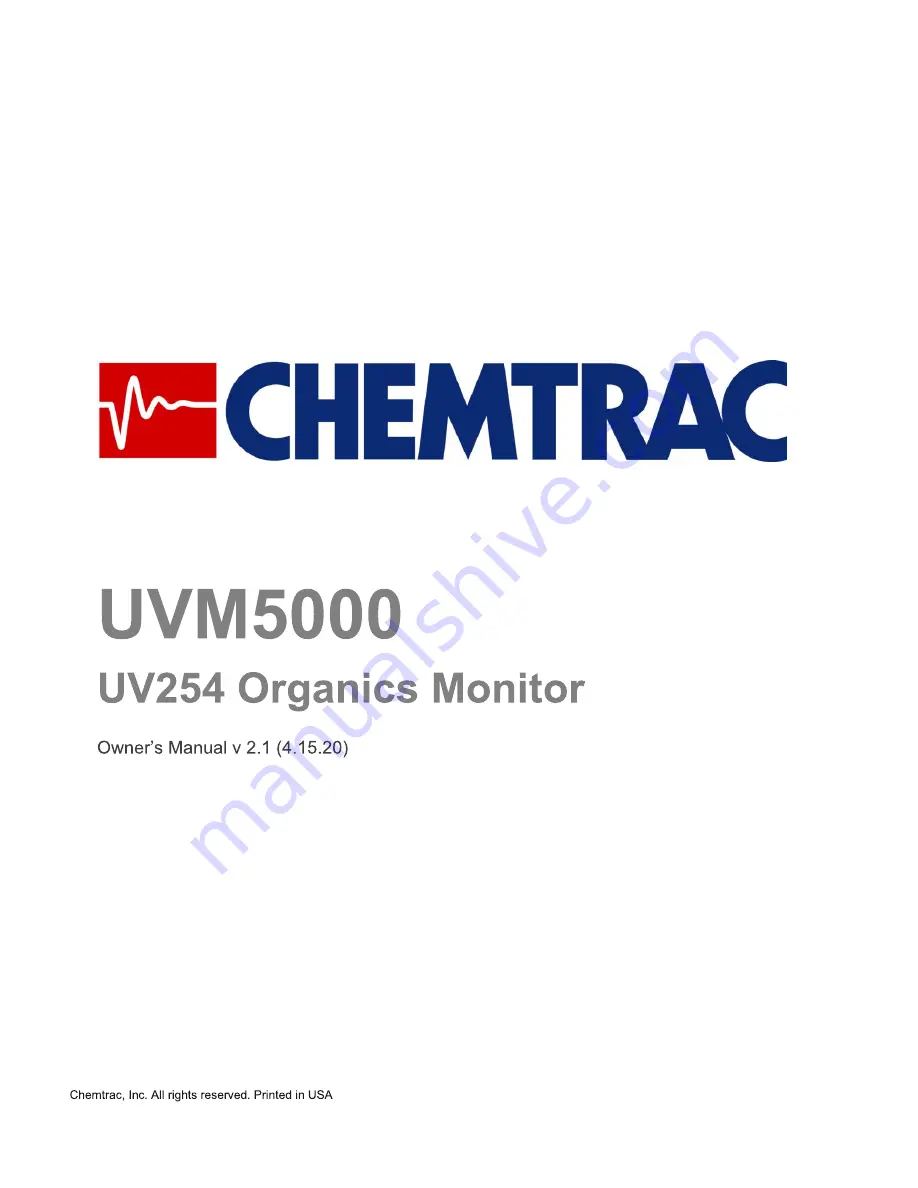 Chemtrac Auto Clean UV254 Owner'S Manual Download Page 1