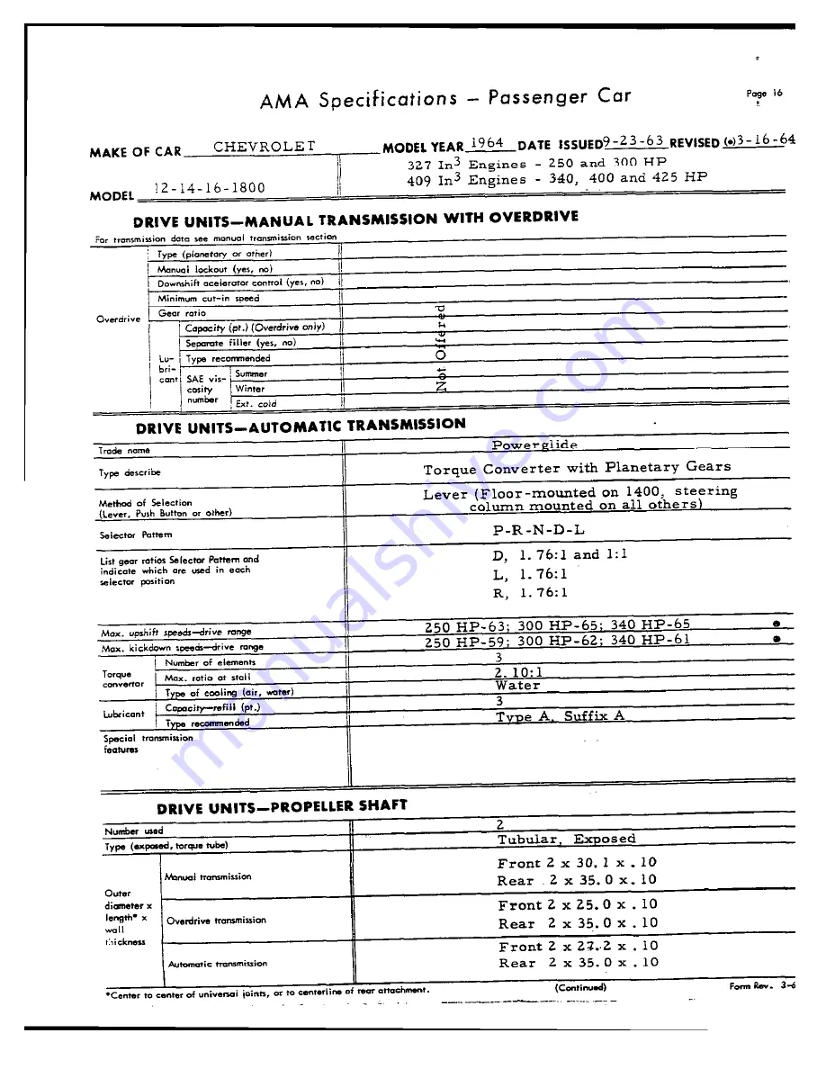 Chevrolet 1964 Bel Air 15-1611 Manual Download Page 101