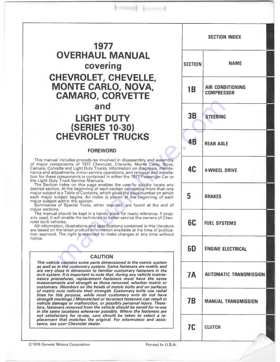 Chevrolet 1977 10 Series Repair Manual Download Page 5