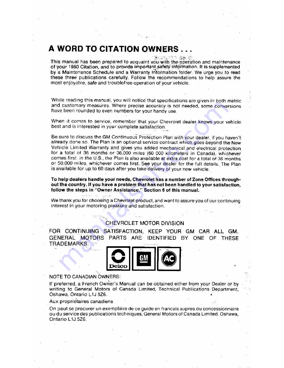 Chevrolet 1980  Citation Owner'S Manual Download Page 3