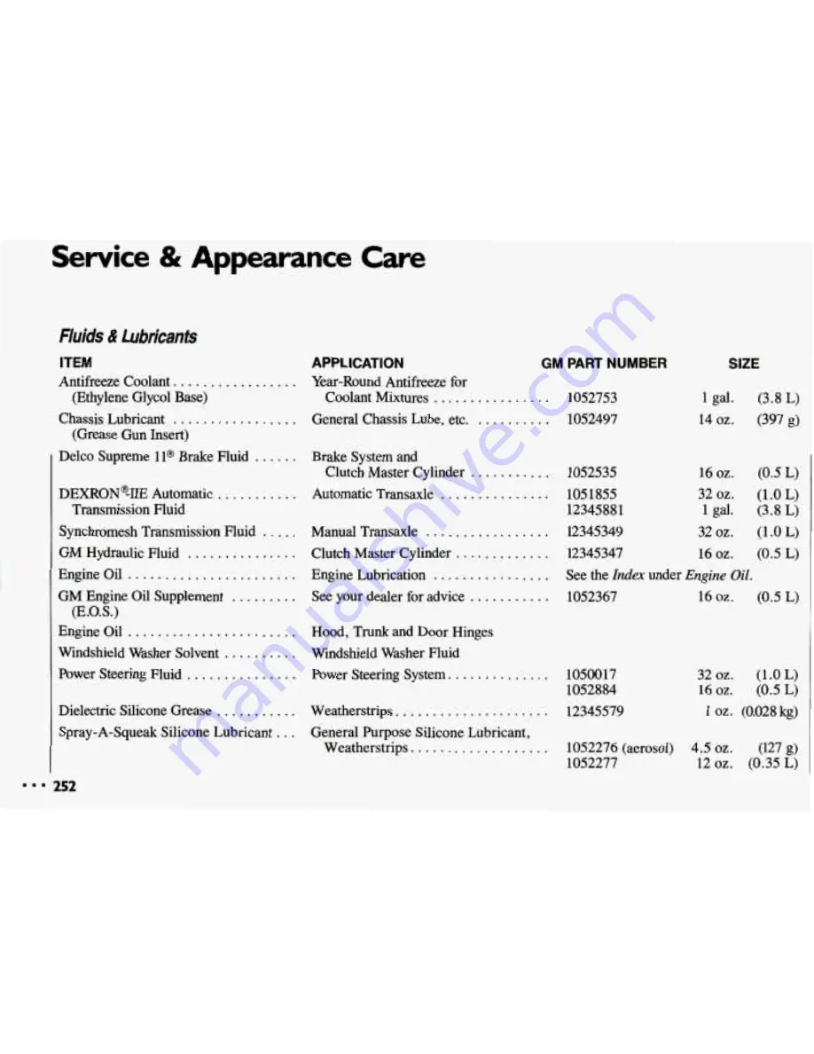 Chevrolet 1993 Cavalier Owner'S Manual Download Page 254