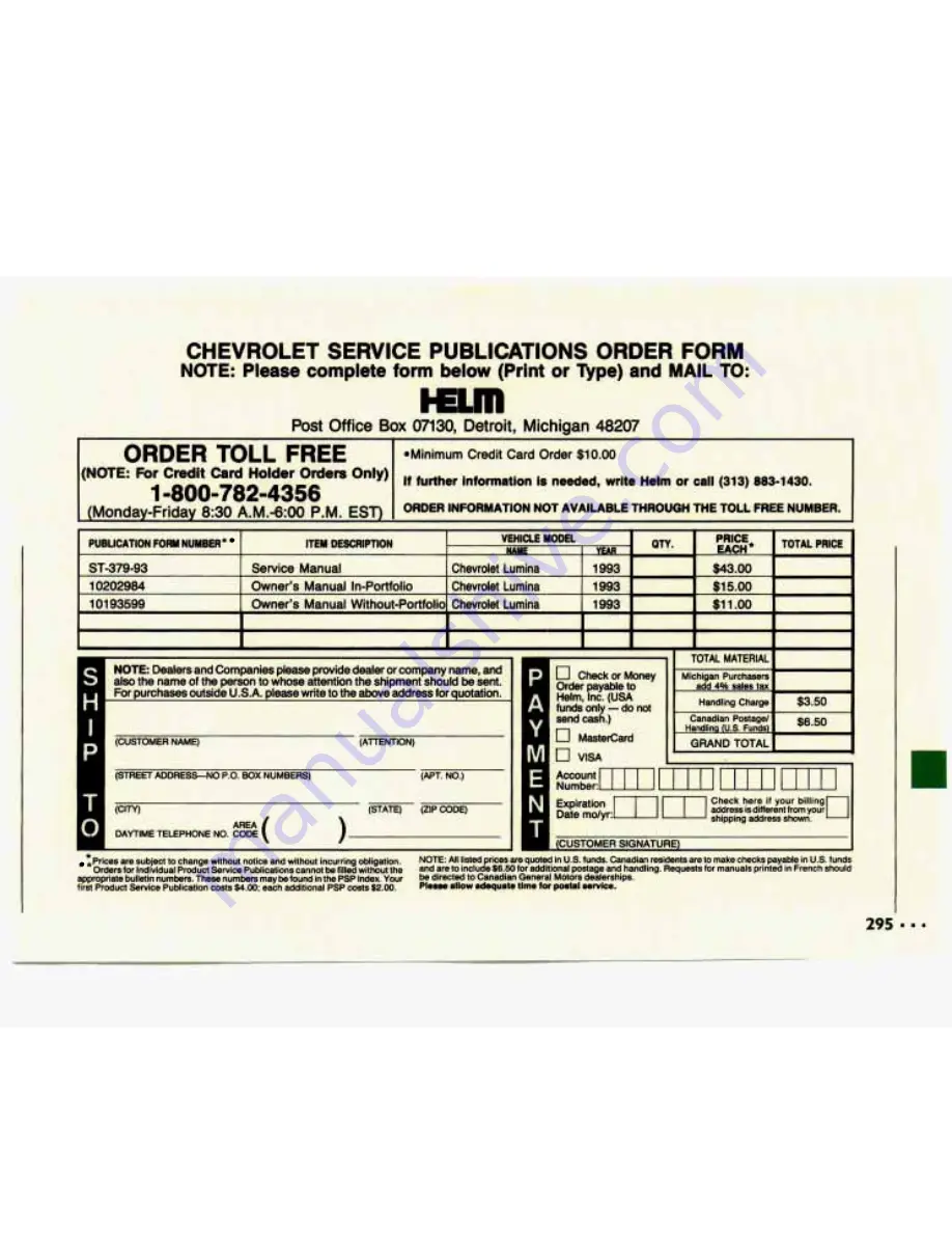 Chevrolet 1993 Lumina Owner'S Manual Download Page 297