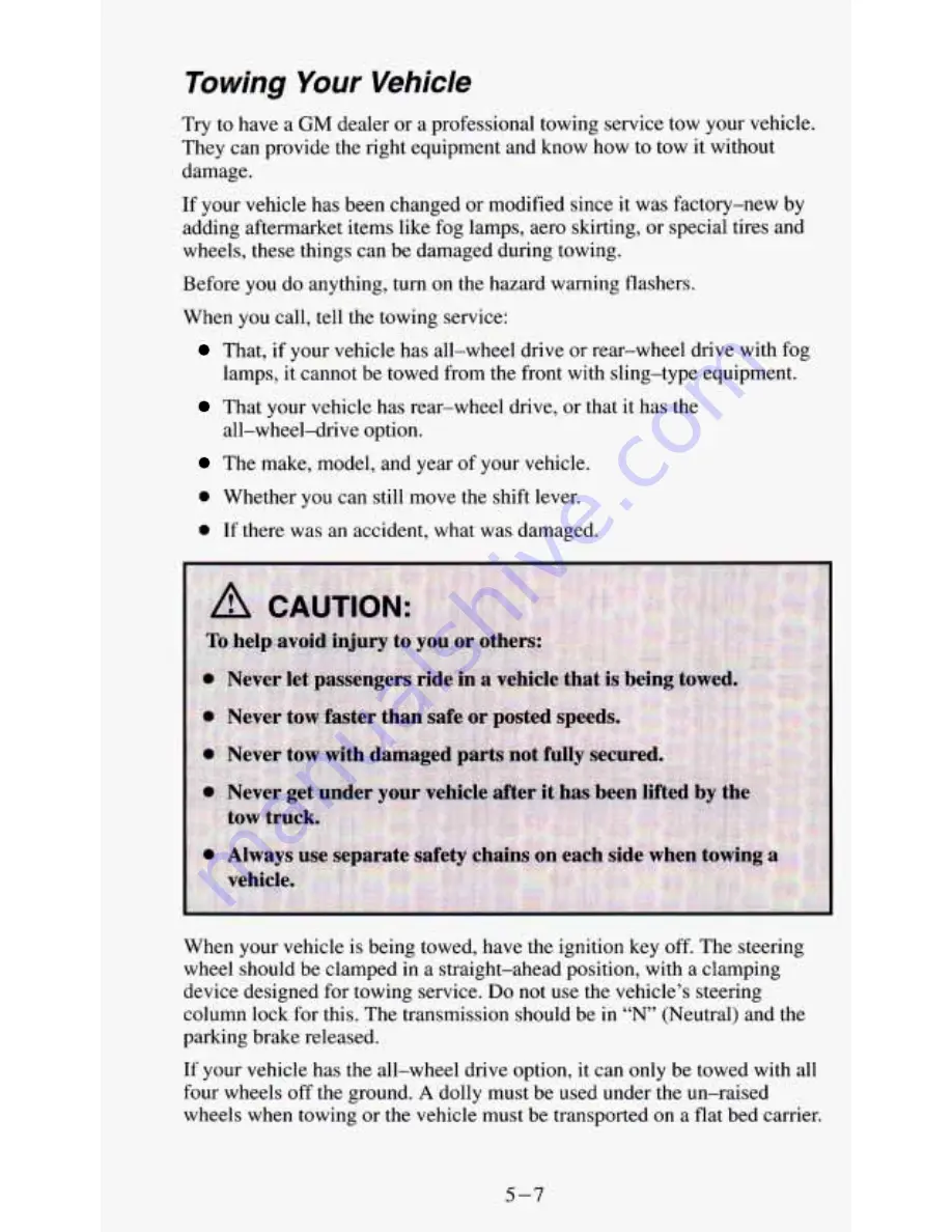 Chevrolet 1994 Astro Cargo Owner'S Manual Download Page 191