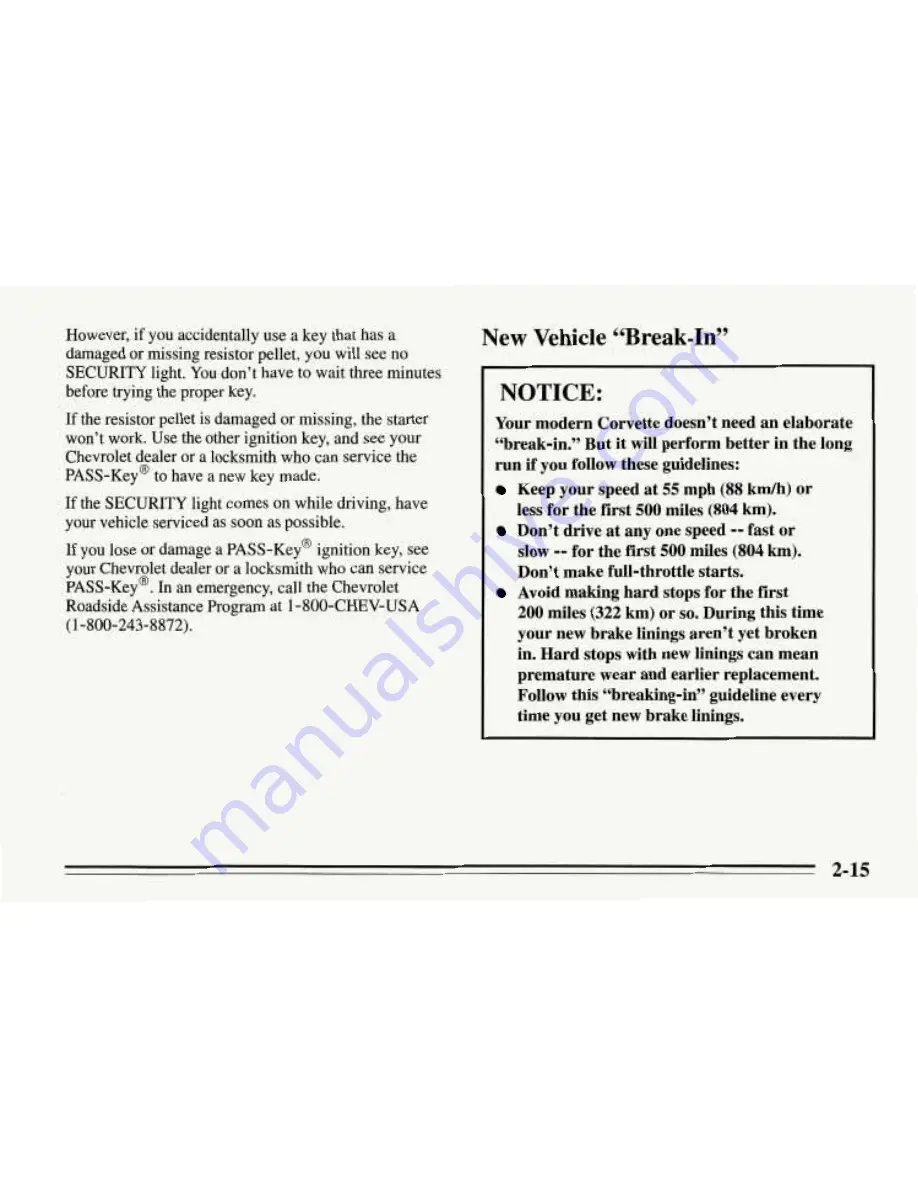 Chevrolet 1995 Corvette Owner'S Manual Download Page 58