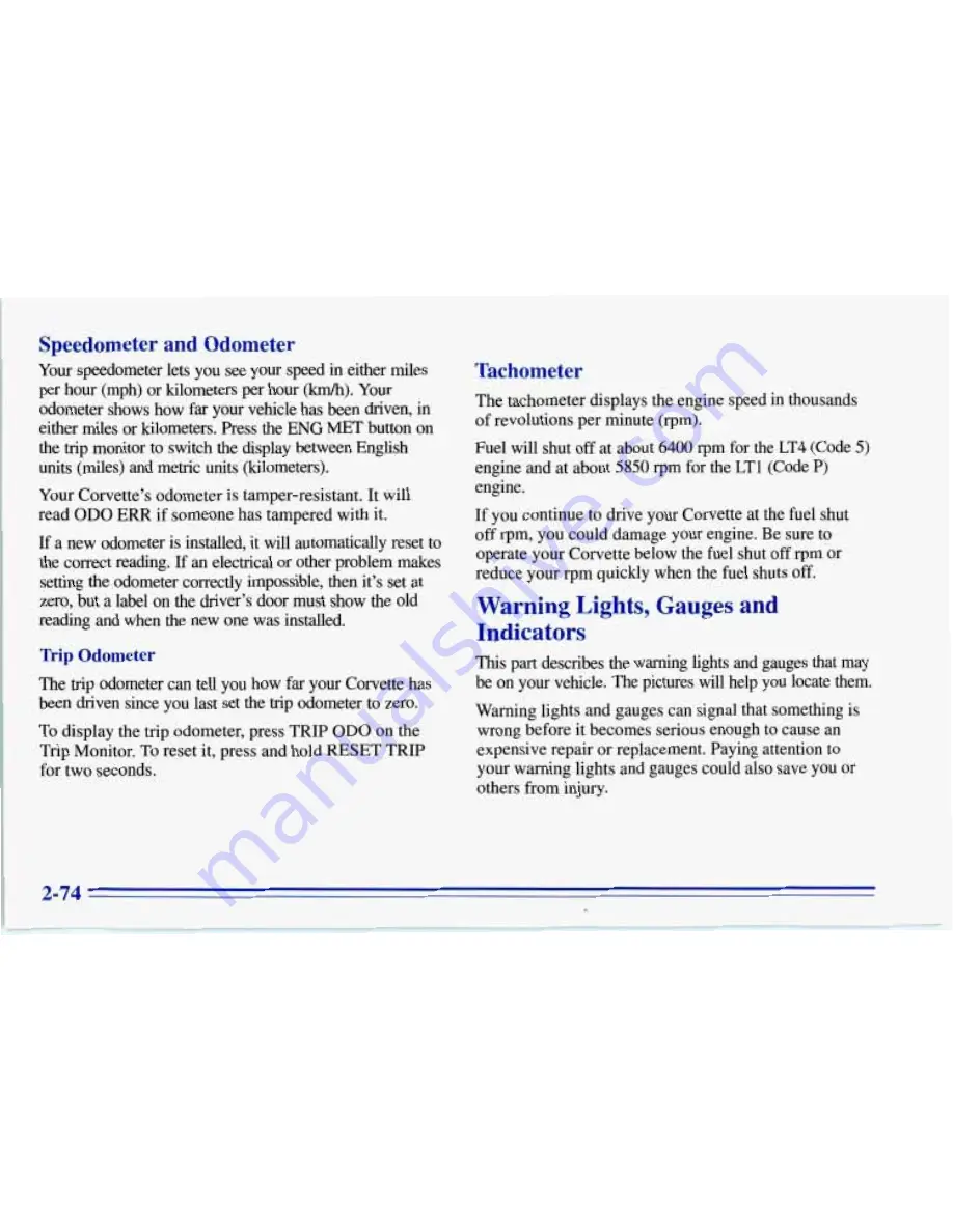 Chevrolet 1996 Corvette Owner'S Manual Download Page 117