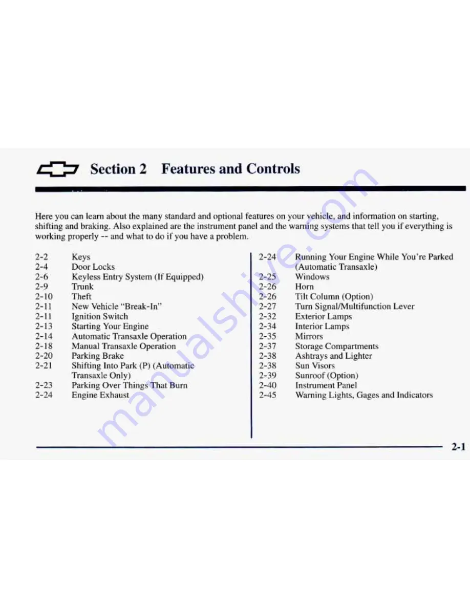 Chevrolet 1998 Prizm Owner'S Manual Download Page 79