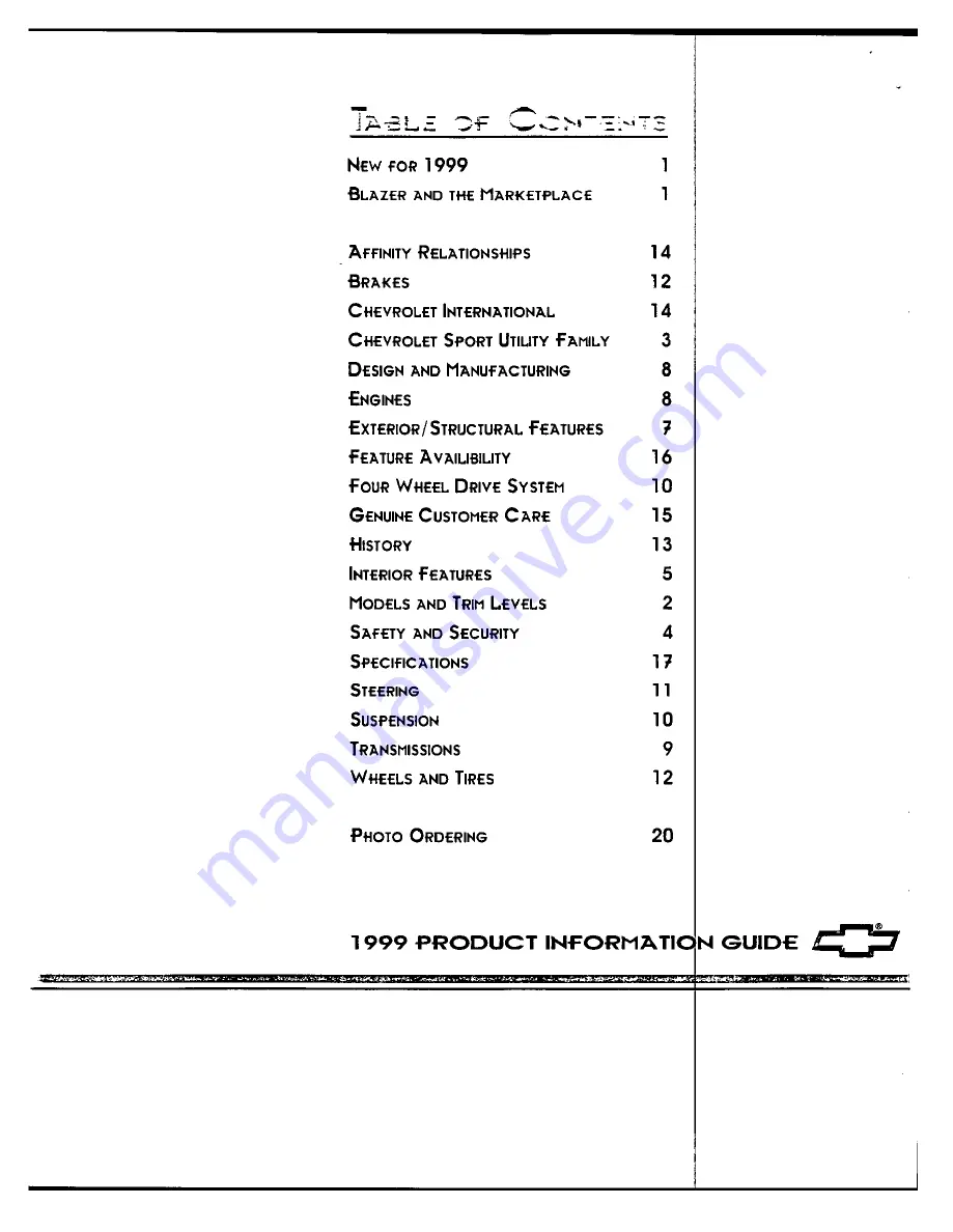 Chevrolet 1999 Blazer Product Information Manual Download Page 2