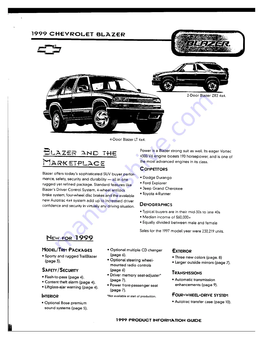 Chevrolet 1999 Blazer Product Information Manual Download Page 5