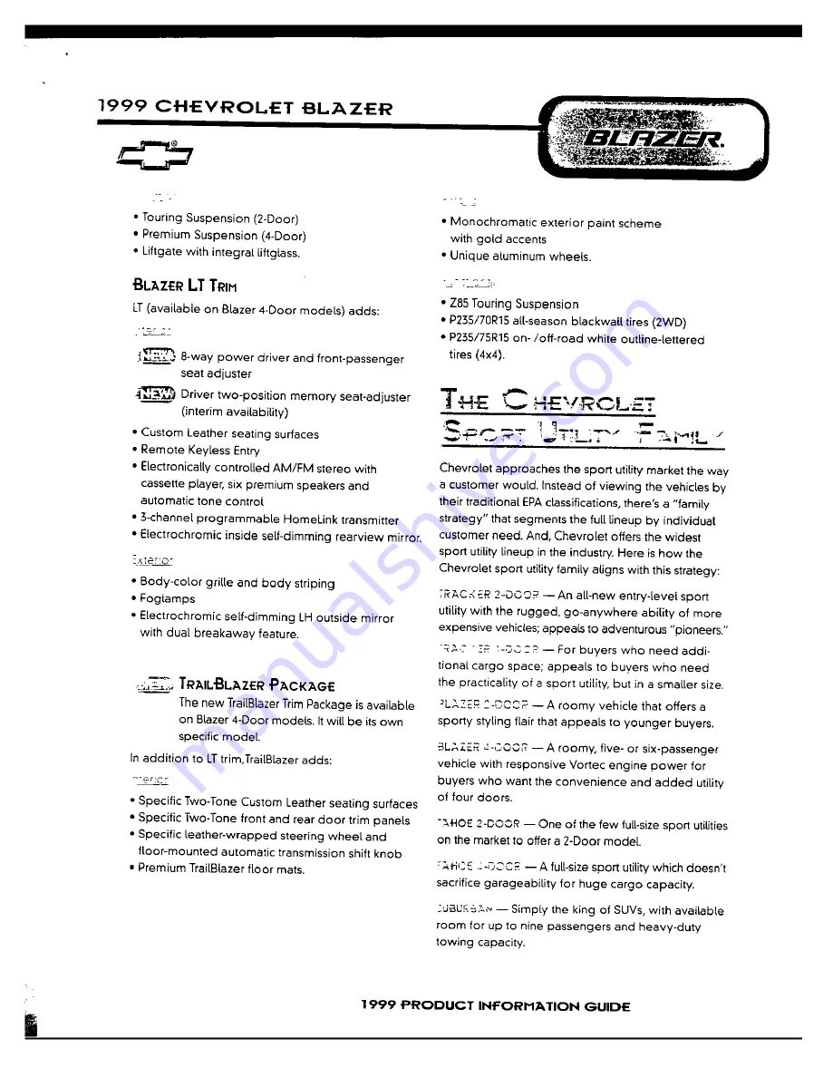 Chevrolet 1999 Blazer Product Information Manual Download Page 7