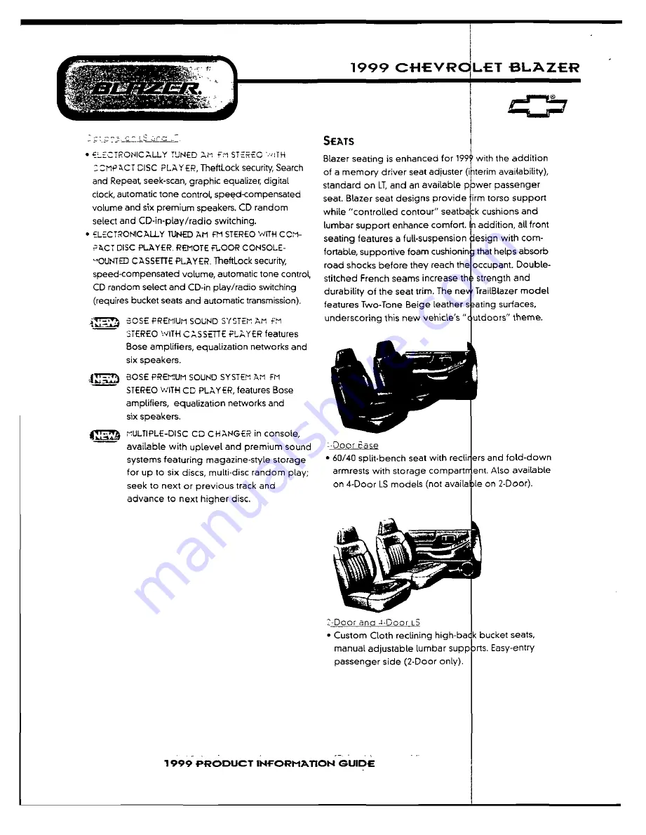 Chevrolet 1999 Blazer Product Information Manual Download Page 10