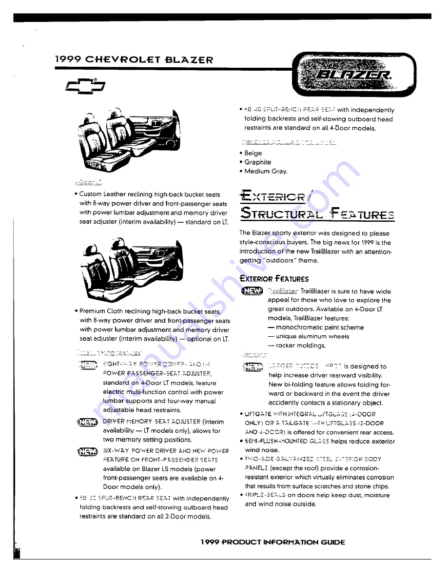 Chevrolet 1999 Blazer Product Information Manual Download Page 11