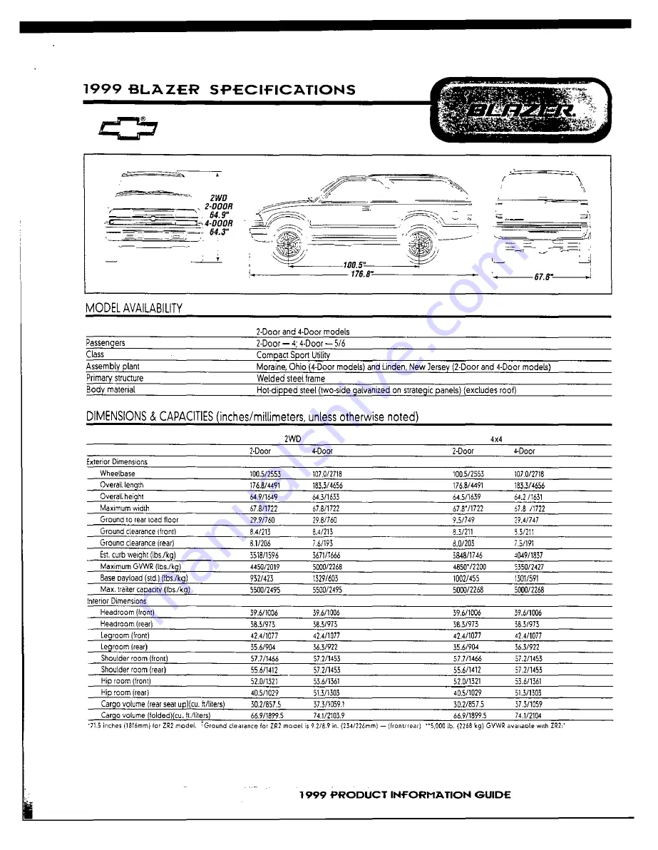 Chevrolet 1999 Blazer Скачать руководство пользователя страница 21