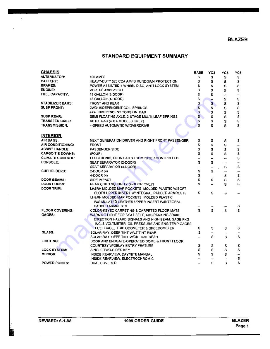 Chevrolet 1999 Blazer Product Information Manual Download Page 31