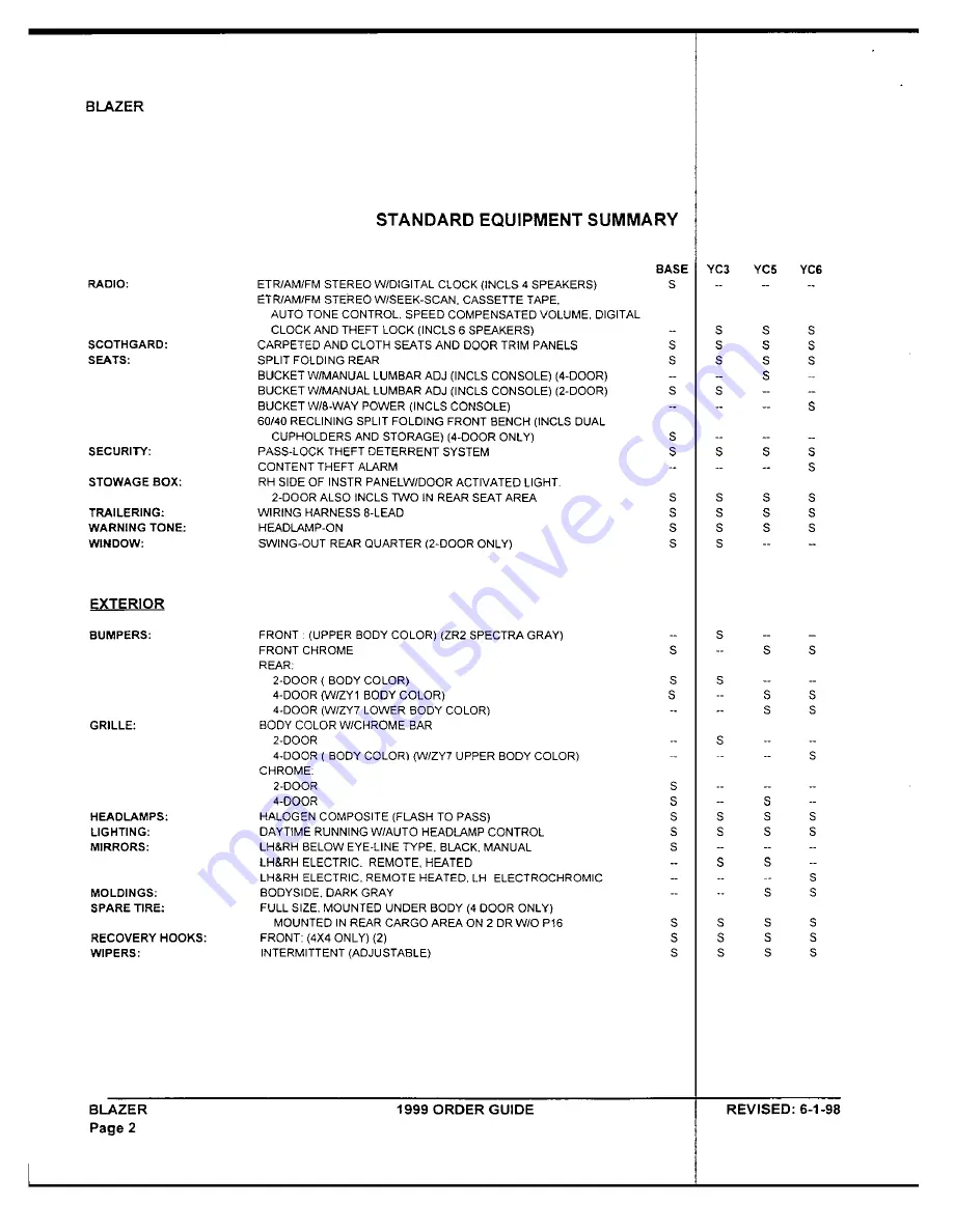 Chevrolet 1999 Blazer Product Information Manual Download Page 32