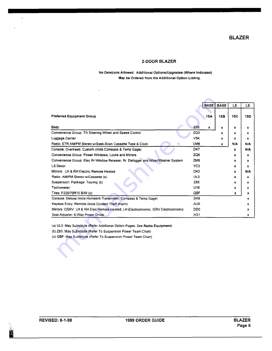 Chevrolet 1999 Blazer Product Information Manual Download Page 35